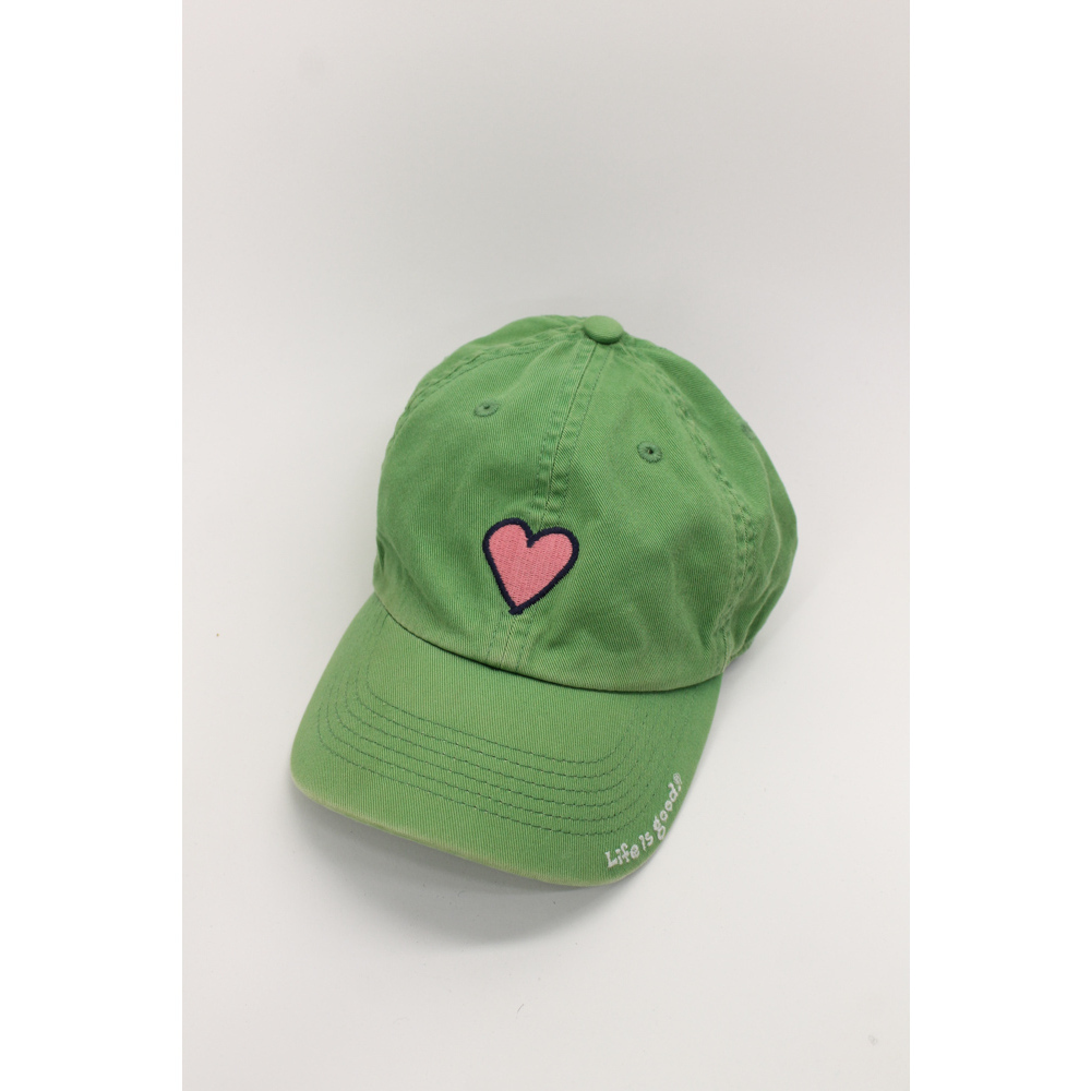 Green cotton embroidered pink cap faded look kids life is good hat